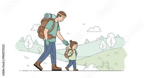 Father And Child Hiking Adventure Together Outdoors Exploring Nature