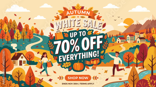 Autumn White Sale Advertisement with Attractive Scenery