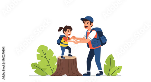 Father And Daughter Enjoying A Hiking Adventure Together