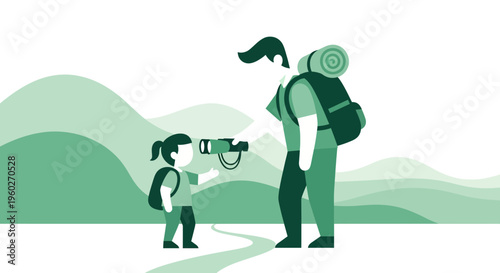 Father And Daughter Exploring Nature With Binoculars Adventure Time