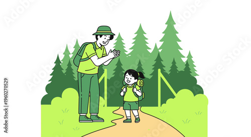 Father And Daughter Hiking Adventure In A Lush Forest Environment