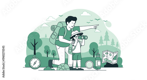 Father And Daughter On Outdoor Adventure Exploring Nature Together