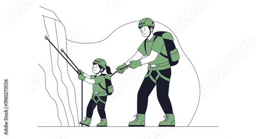 Father And Daughter Rock Climbing Adventure Together