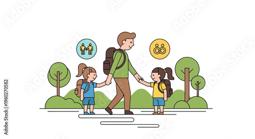 Father And Daughters Hiking Adventure Family Togetherness Nature Exploration