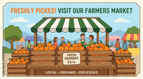 Farmers Market Orange Stand with Fresh Produce