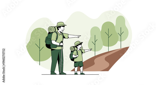 Father And Son Hiking On A Scenic Trail Together Guiding Their Path