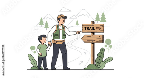 Father And Son Hiking Trail Adventure Guidance Destination Discovery