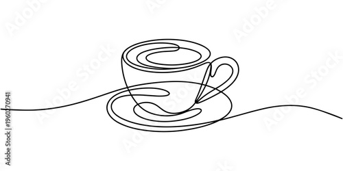 Self drawing line Coffee or tea cup with heart continuous one single line drawn concept video, Full length one line of cup of coffee with heart shape, Minimalist style single line.