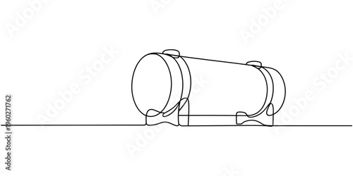 Horizontal Storage Tank continuous one line drawing, continuous one line drawing of a horizontal industrial tanker for fuel or water storage a large cistern vector monoline design