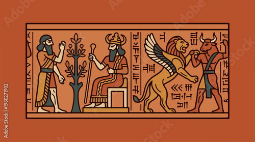 Ancient Mesopotamian King Scene Art.