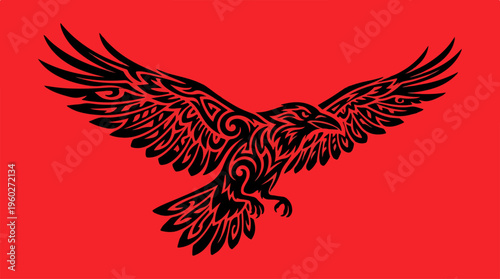 Black eagle on red background.
