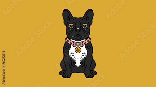 Black French Bulldog Cartoon Pet.