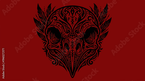 Black Owl Face Art Design.