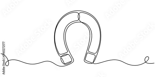 One continuous line drawing of magnet. Client and talent attraction concept in simple linear style. Symbol of hr hiring and recruiting in Editable stroke. Doodle vector illustration.