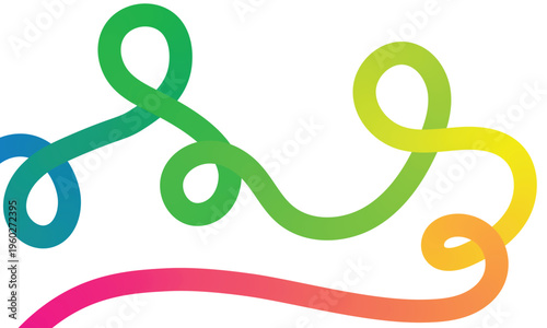 Colorful rainbow swirl elements blending into smooth fluid spiral wave design. vibrant gradient lines on white background. Dynamic swirl pattern.