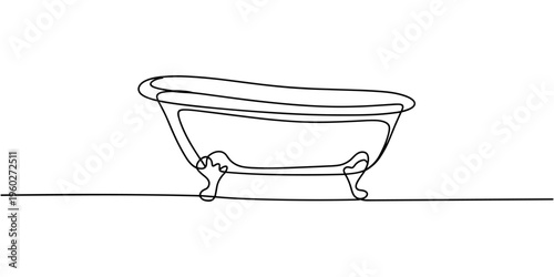 Self drawing of single continuous line drawing mini bathtub, Drawing black and white of the bathtub isolated to a white background. minimalist style concept. 