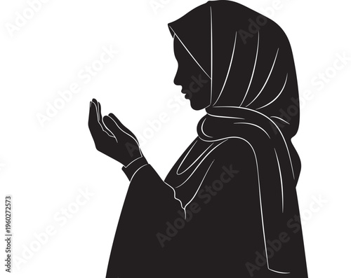 Muslim woman praying silhouette Islamic hijab illustration