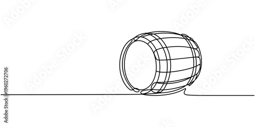 Continuous one line drawing of a wooden wine barrel, continuous single drawn line art doodle wooden oak beer barrel, barrel drink vintage object one line art design vector, beer barrel with a tap icon