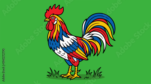 Colorful Rooster Standing Profile.