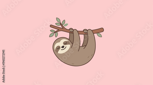 Cute Sloth Hanging Upside Down.