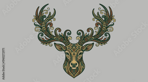 Deer Head with Large Antlers.