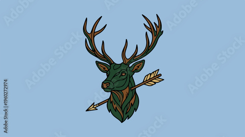 Deer head with large antlers.