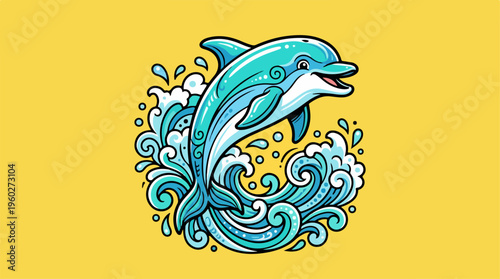 Dolphin jumping out water.