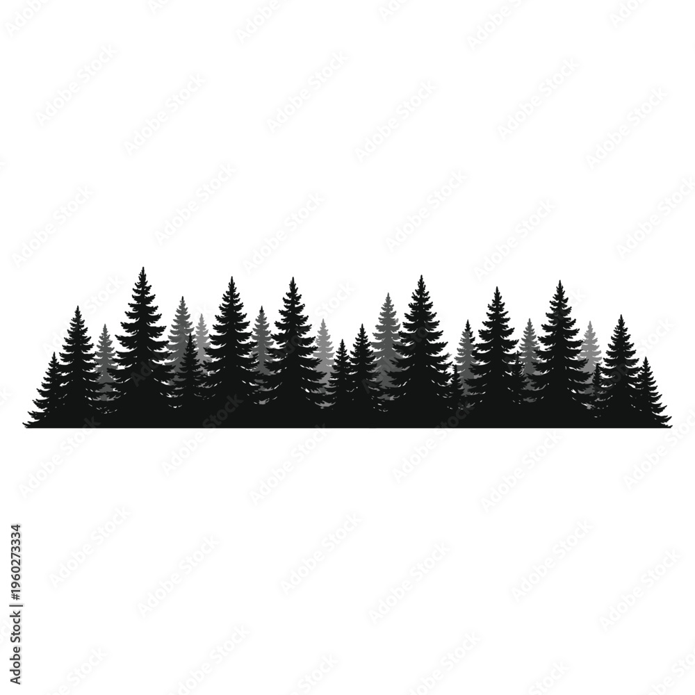 Fototapeta premium Pine Forest Silhouette Tree Line Nature Landscape Vector