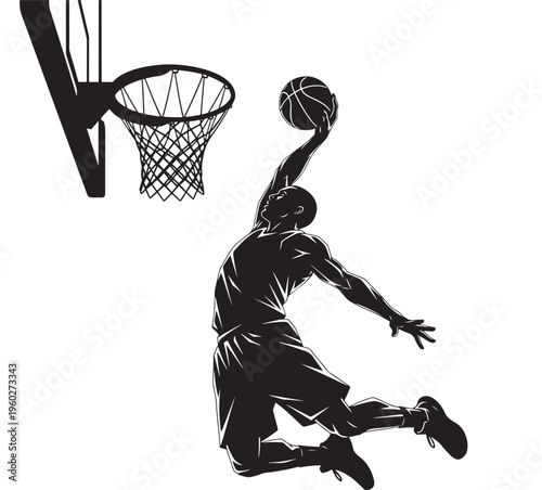Basketball player dunking silhouette isolated vector