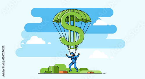 Financial Fortune Descends Via Parachute Illustration