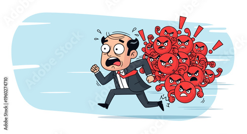 Frantic Businessman Pursued by Aggressive Red Creatures