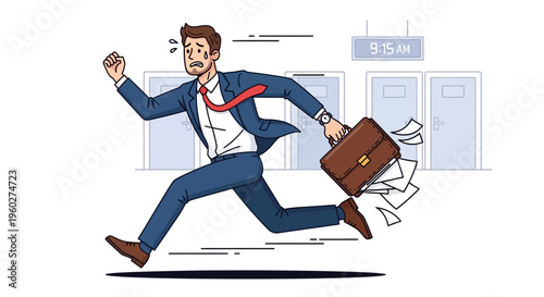 Frantic Businessman Running Late For Important Meeting Carrying Briefcase