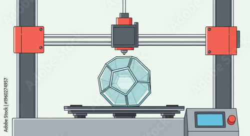 Futuristic 3d Printer Crafting Intricate Geometric Object In Studio