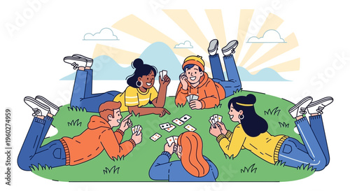 Friends Gather Outdoors For Joyful Card Game Session