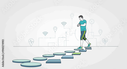 Futuristic Athlete Interacting With Digital Health And Fitness Network