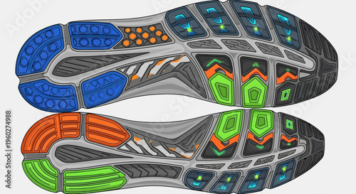 Futuristic Athletic Shoe Sole Design With Vibrant Color Accents For Optimal Traction