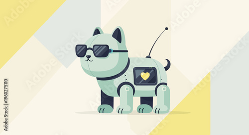 Futuristic Robot Dog With Sunglasses And Heart Symbol