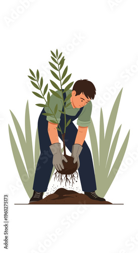 Gardener Carefully Planting Sapling Fresh Growth And Greenery Concept