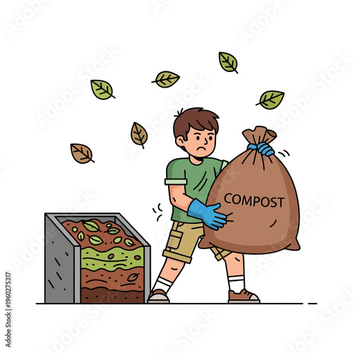 Gardener Hauling Compost Bag Next To Bin Environmental Sustainability Effort