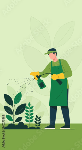 Gardener Tenderly Sprays Healthy Plants Ensuring Lush Growth And Vibrant Foliage In Garden