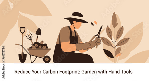 Gardener Tending to Plants with Hand Tools a Sustainable Lifestyle
