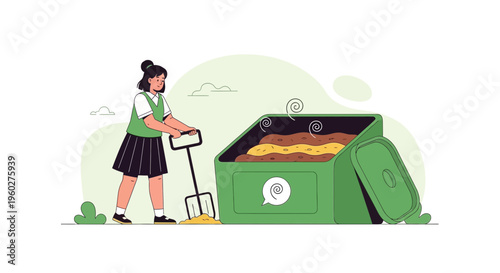 Gardening Education Woman Composting Organic Waste With Pitchfork