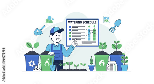 Gardening Enthusiast Planning Plant Care With Watering Schedule