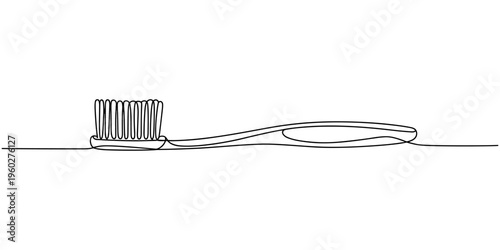 Minimalist continuous line drawing of a toothbrush on white background. Toothbrush continuous one line drawing oral care concept vector illustration