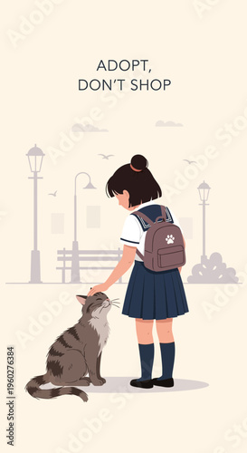 Girl Adopts Stray Cat Promoting Animal Welfare And Compassion Campaign