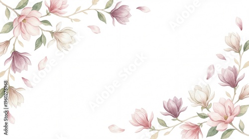 Watercolor magnolia floral corner banner with elegant copy space