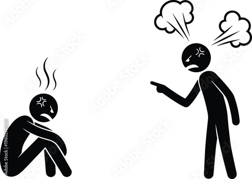 angry, man, shouting, at, sad, depressed, person, emotional, conflict, mental, health, stress, anxiety, abuse, bullying, illustration, concept, isolation, frustration, argument