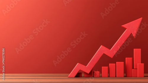 A vibrant red background with a rising graph symbolizing growth and progress.