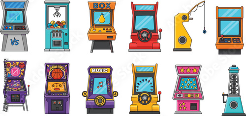 Arcade machine entertainment game silhouette illustration design, gaming artwork concept, playful theme, retro symbol, fun activity graphic style image