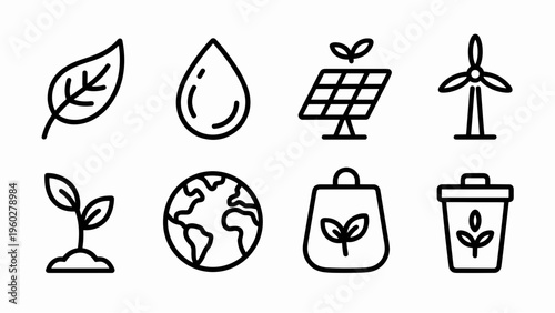 Schilderij op canvas Eco Nature Line Icon Collection  Sustainable, Green, and Environmental Symbols